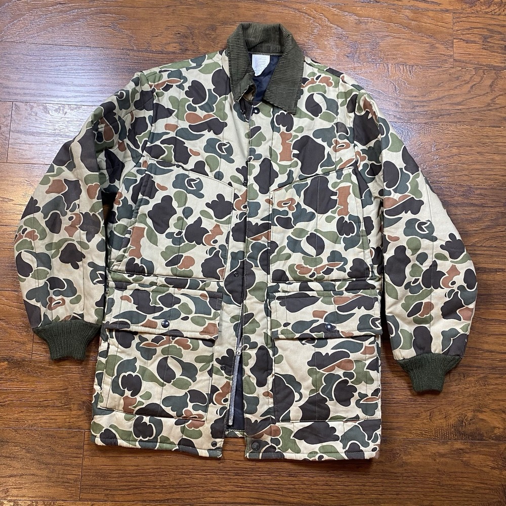 Vtg 70s Walls Blizzard Pruf Duck Camo Jacket Coat Corduroy Collar M USA READ